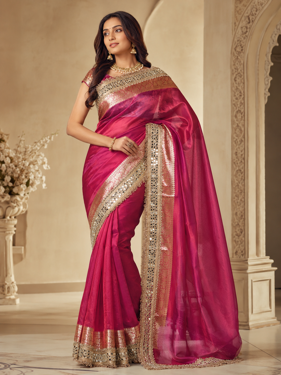 Gulabi Aaina Tissue Saree