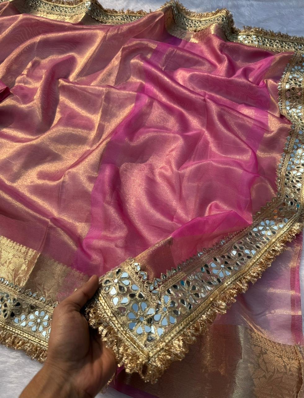 Gulabi Aaina Tissue Saree