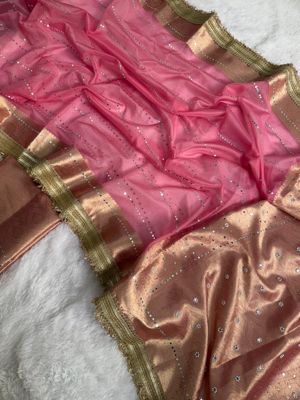 Gulabi Noor Kora Organza Saree