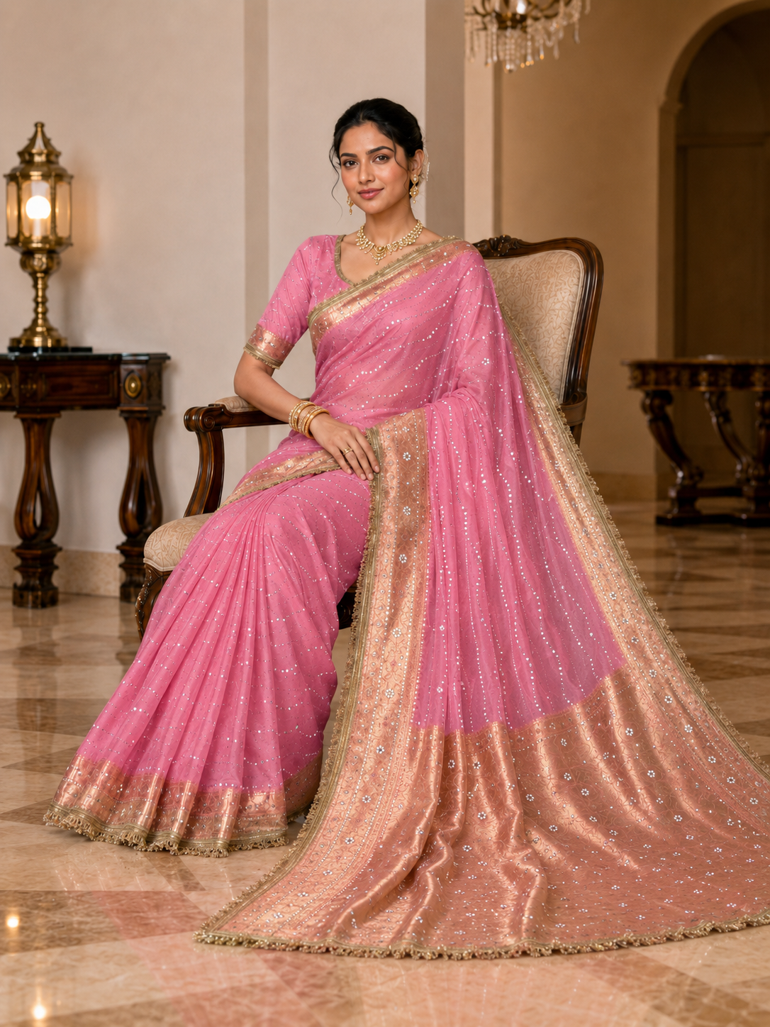 Gulabi Noor Kora Organza Saree