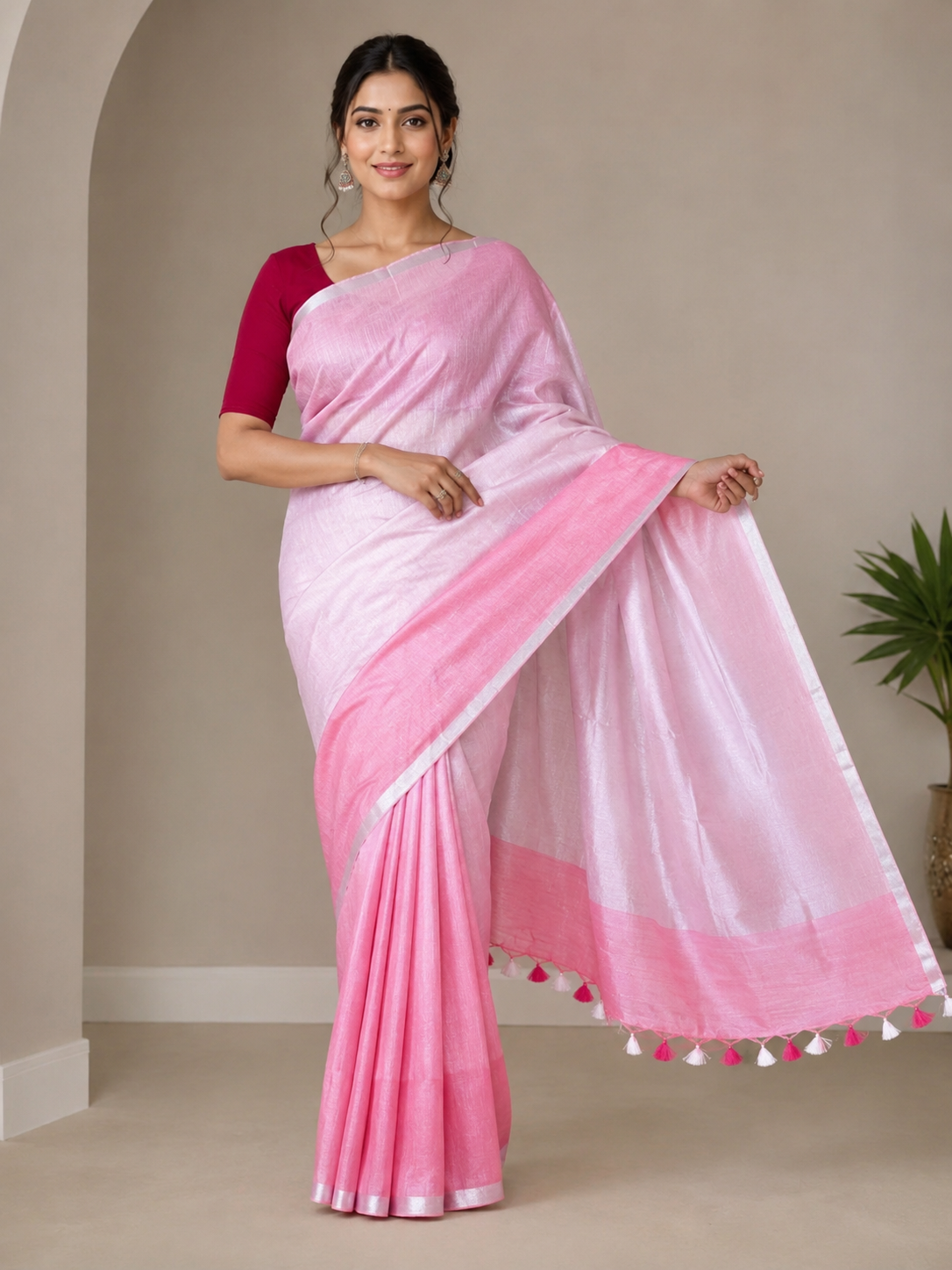 Gulabi Saumya Linen Saree