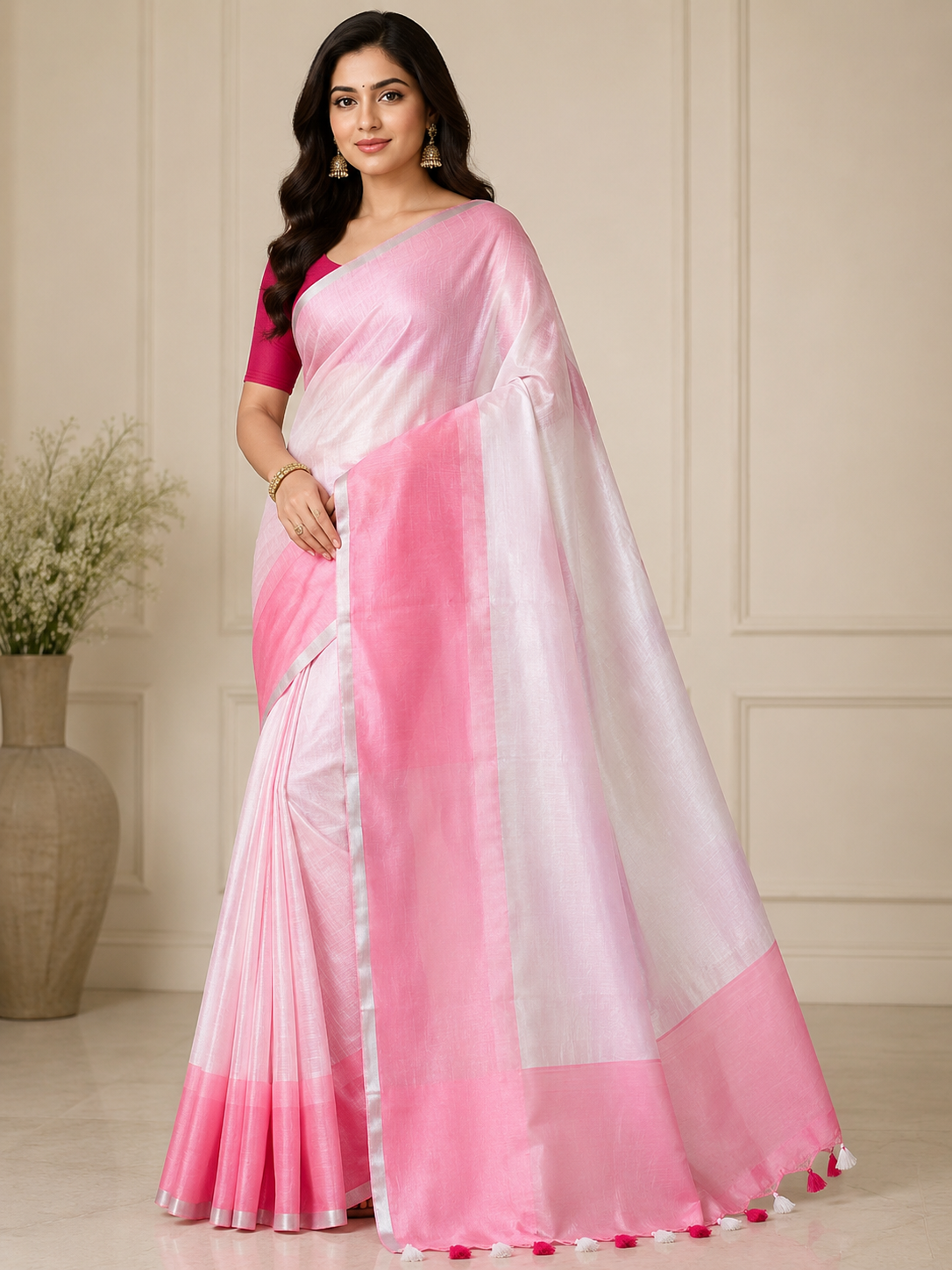 Gulabi Saumya Linen Saree