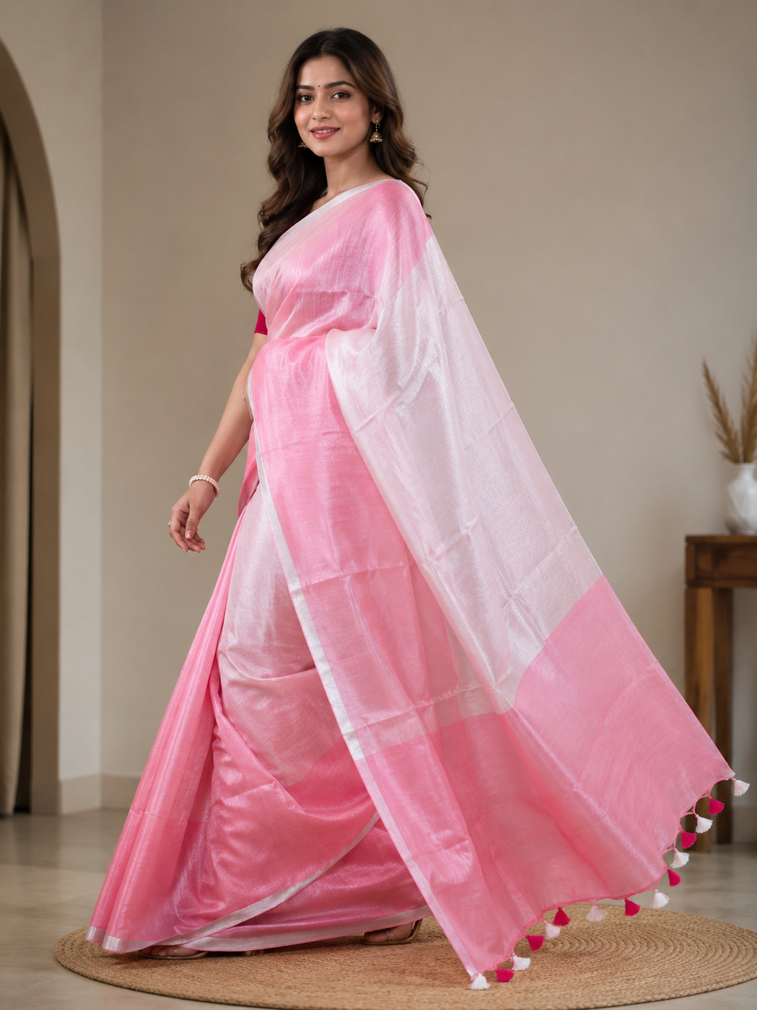 Gulabi Saumya Linen Saree