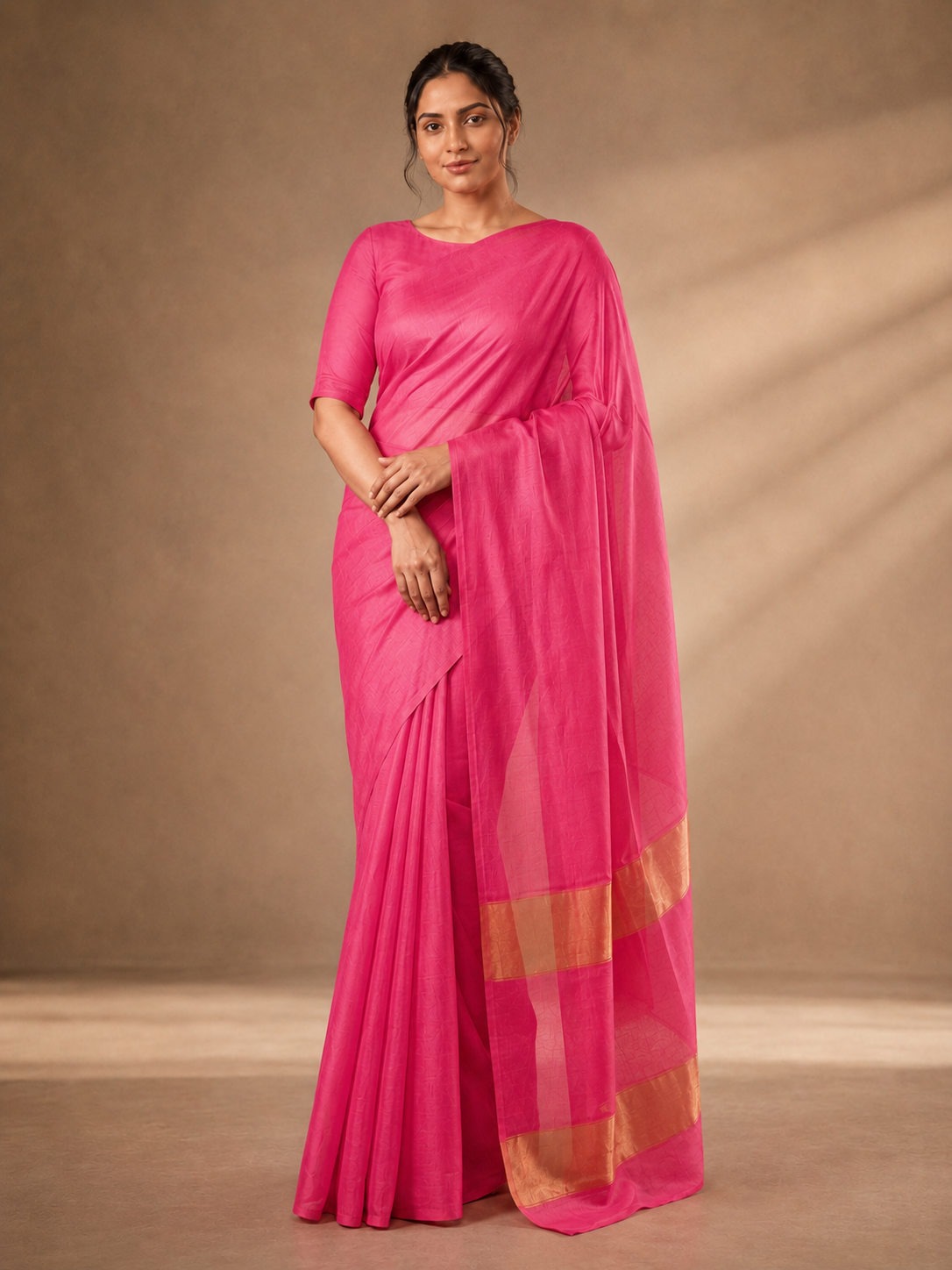 Pink Pure Mulmul saree with Weaving by ZDHOORKYA