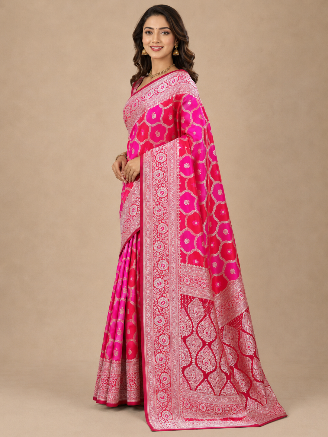 Available in Blue, Wine, Green/Mehendi tones Banarasi Mashru Katan saree with Jacquard Jaal Weaving, Antique Zari, Suruski Work by ZDHOORKYA