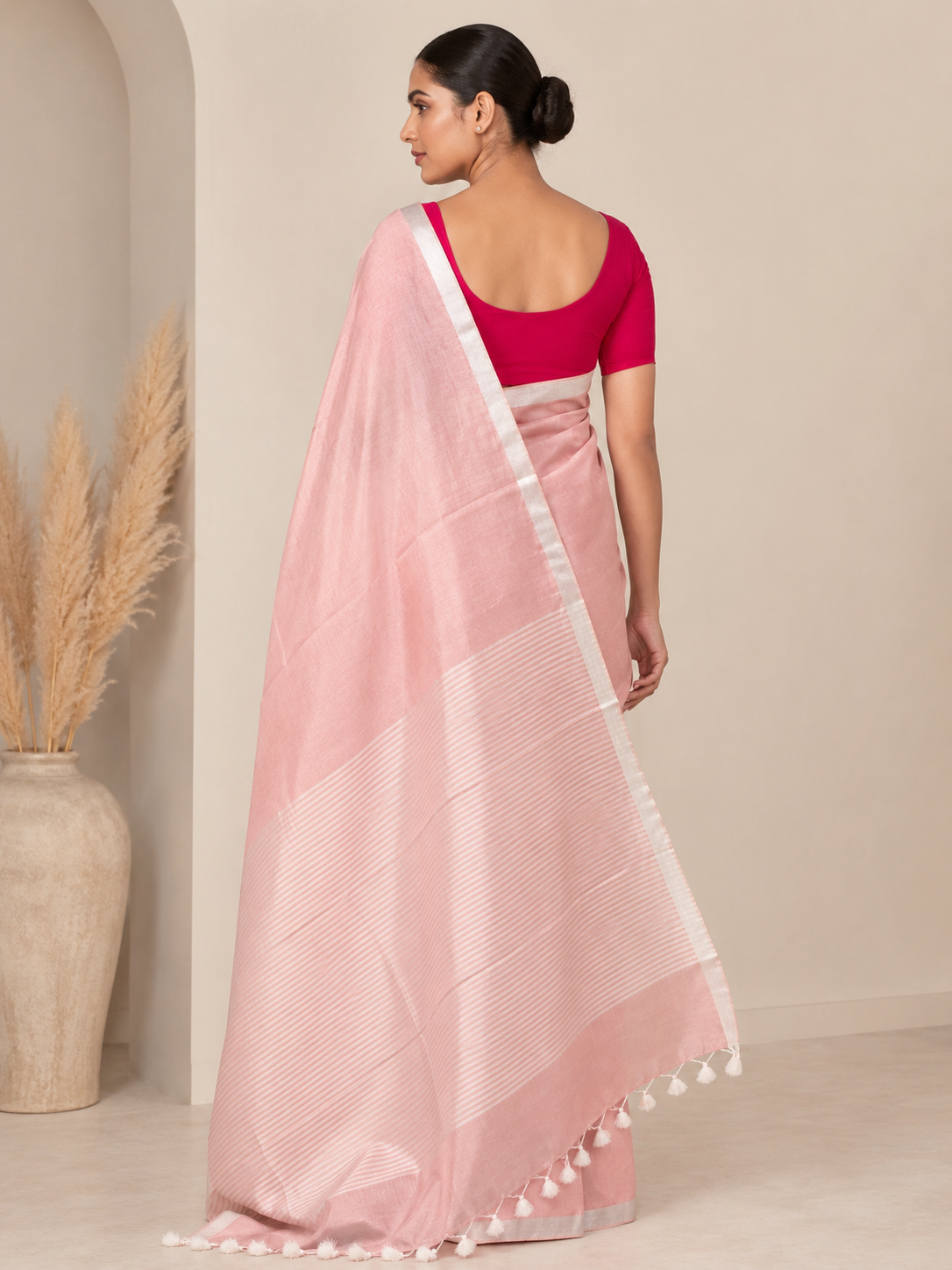 Komal Gulabi Linen Cotton Saree