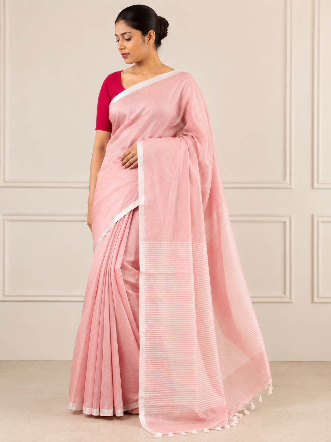 Komal Gulabi Linen Cotton Saree