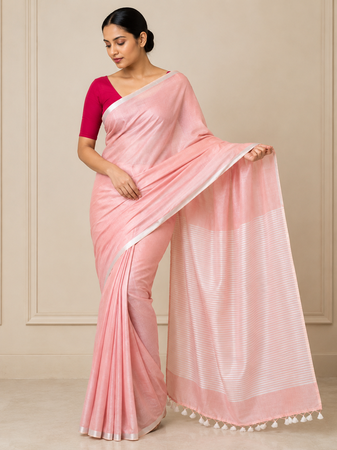 Komal Gulabi Linen Cotton Saree